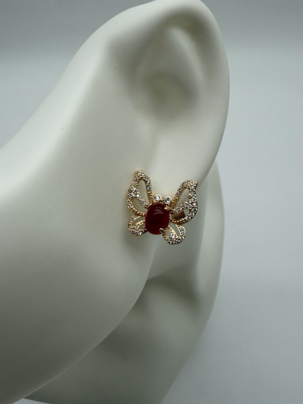 Adorable Butterfly Lucky Charms Amulet Gold-Tone Royal Red Earrings